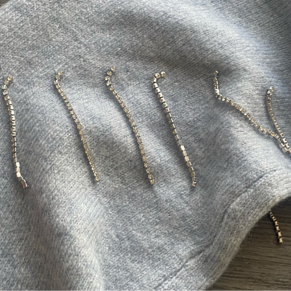 Broadway 38 Baby Blue Soft Knit Rhinestone Fringe Sweater Sz M Icicles Winter - Picture 5 of 10